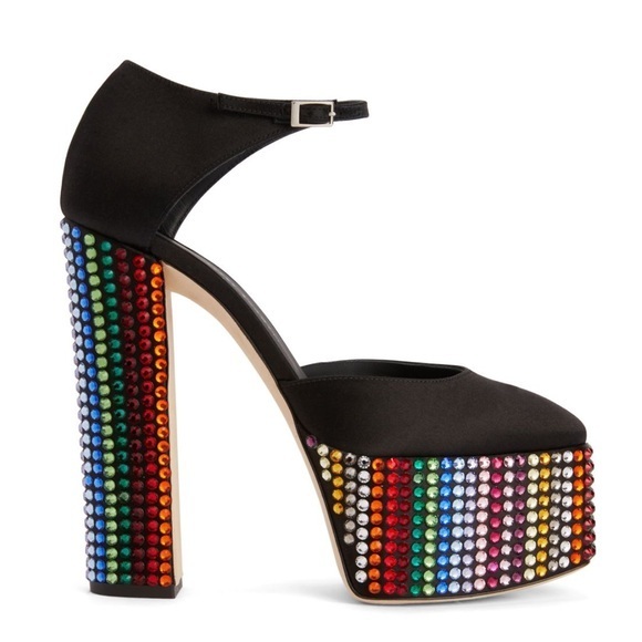 nib GUISEPPE ZANOTTI Bebe Strass Rainbow Crystal Platform Heels size 8 - Picture 1 of 12